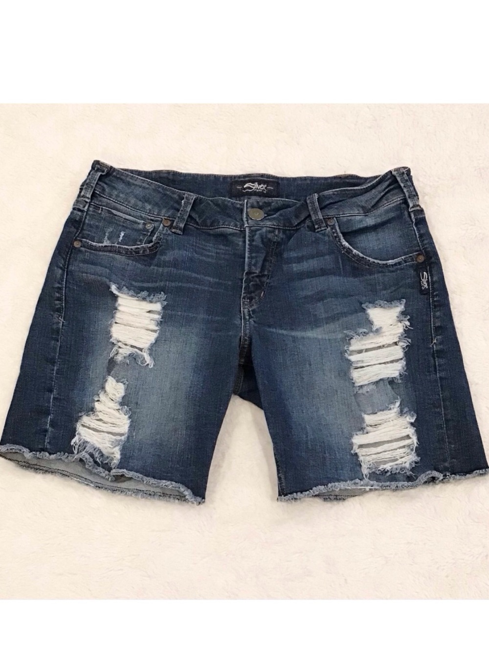 Silver Jeans Distressed Medium Blue Denim Shorts